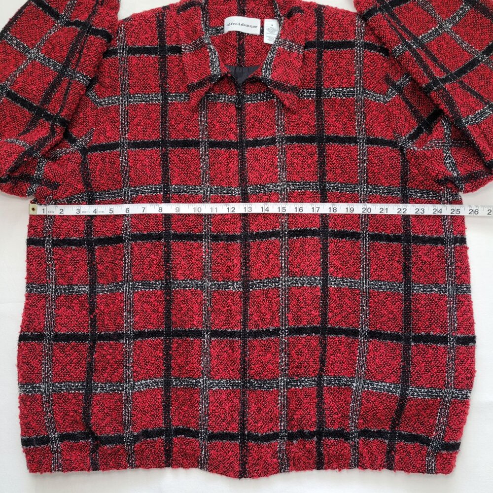 Alfred Dunner Plaid Jacket Vintage Zip Fuzzy Red Black 18 Cottagecore Preppy - Picture 6 of 12